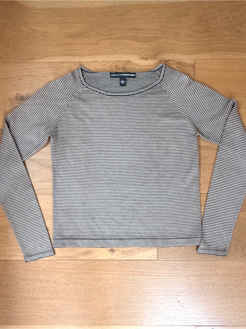 Linda Allard Ellen Tracy Striped Long Sleeve Knit Top Black Khaki Y2k 90s Office